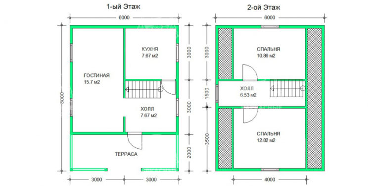 планировка каркасного дома 8x6 Автомалит