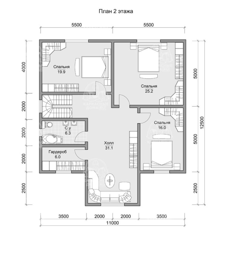 планировка каркасного дома 15,5x11