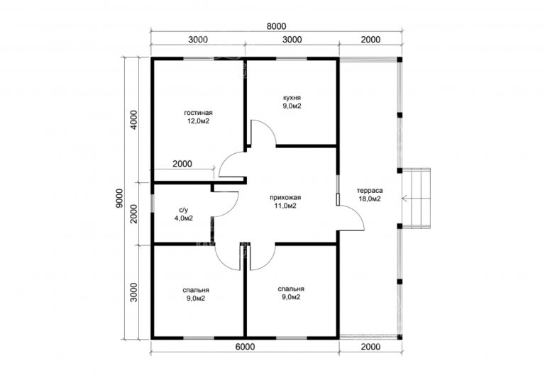 планировка каркасного дома 9x8 Тектит