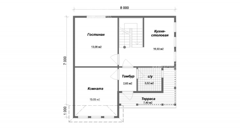 планировка каркасного дома 8x8 Гелиодор