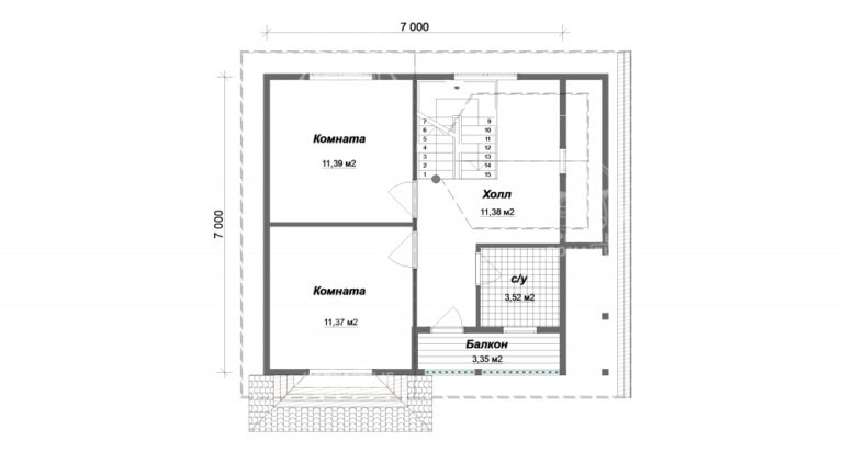 каркасный дом 8x8 Гелиодор планировка