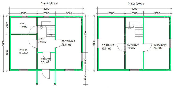 планировка каркасного дома 7,5x8