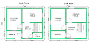 планировка каркасного дома 6x7