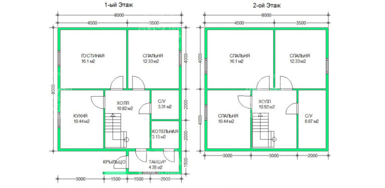 планировка каркасного дома 9,5x8