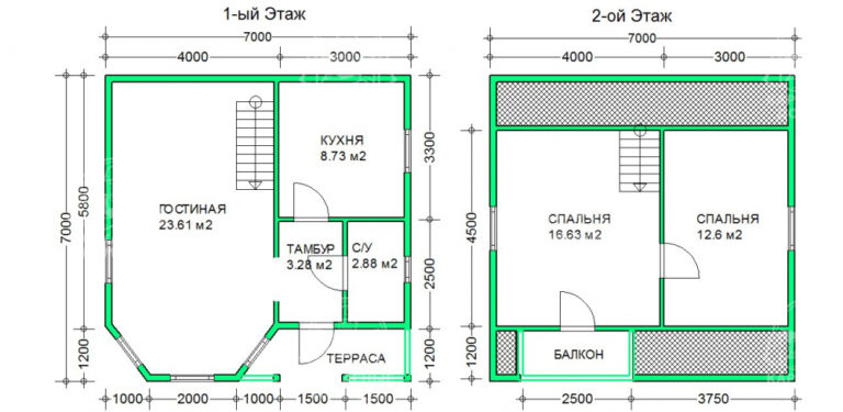 планировка каркасного дома 7x7