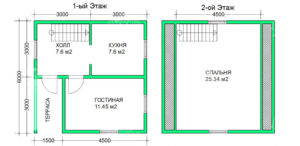 планировка каркасного дома 6x6