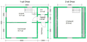планировка каркасного дома 6x8 Андрадит