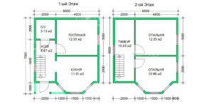 планировка каркасного дома 6x7 Пироп