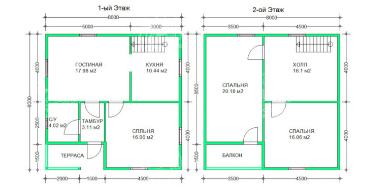 планировка каркасного дома 8x8 Родолит