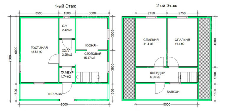 планировка каркасного дома 7,5x8 Цитрин