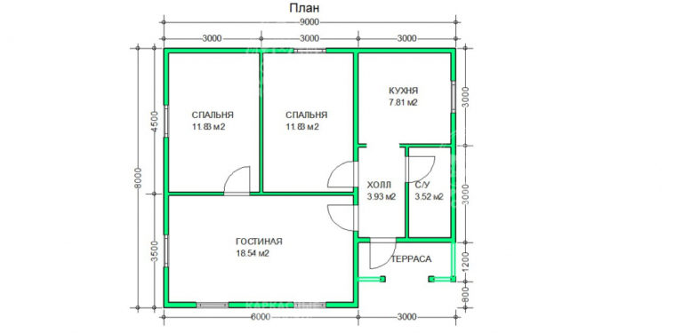 планировка каркасного дома 9x8 Аксинит
