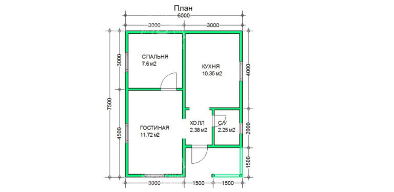 планировка каркасного дома 7,5x6 Везувиан