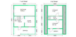 планировка каркасного дома 8x6 Стеатит