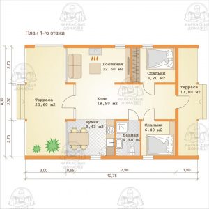 планировка каркасного дома 8x13