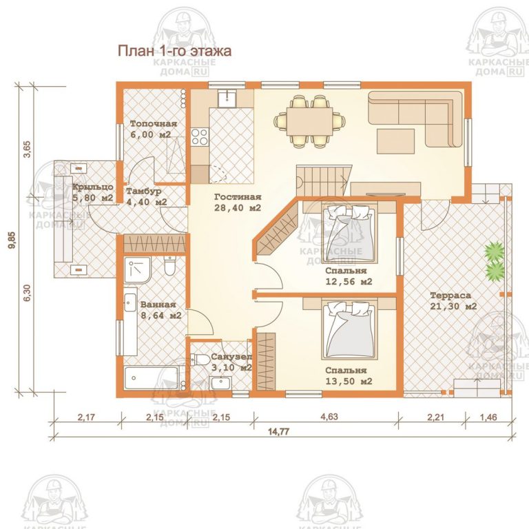 планировка каркасного дома 10x15 проект Аммолит
