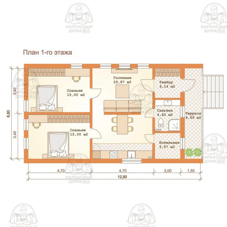 планировка каркасного дома 7x13