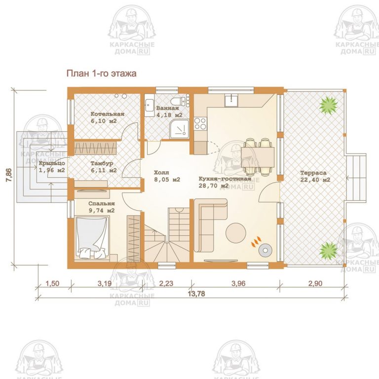планировка каркасного дома 8x14 Диопсид