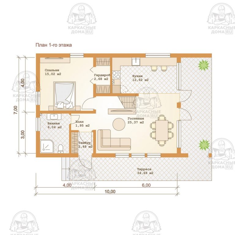 планировка каркасного дома 7x10 Андалузит 