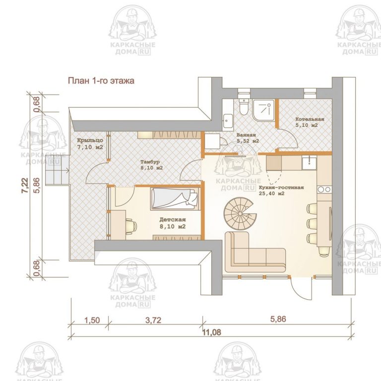 планировка каркасного дома 7x11